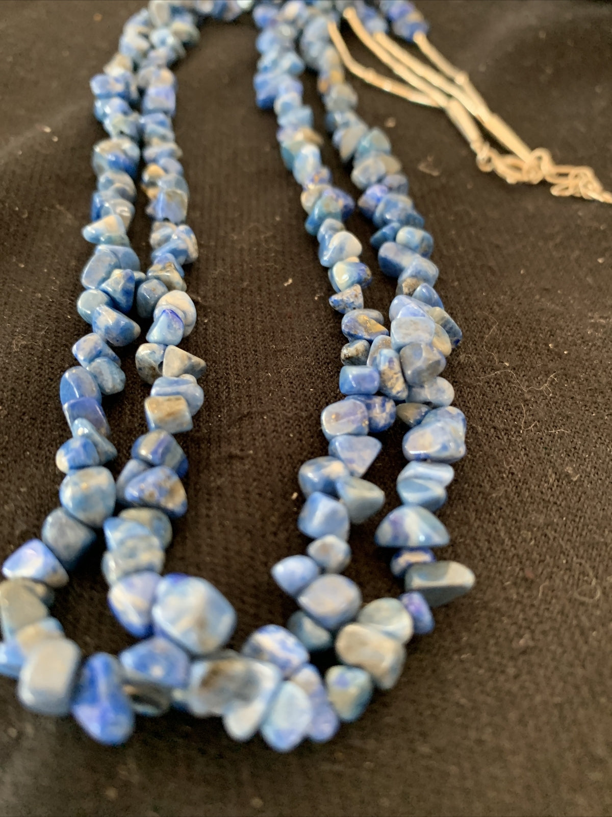 Blue Lapis Bead Liquid Heishi 2 Strands Sterling Silver Tubes Necklace 00851