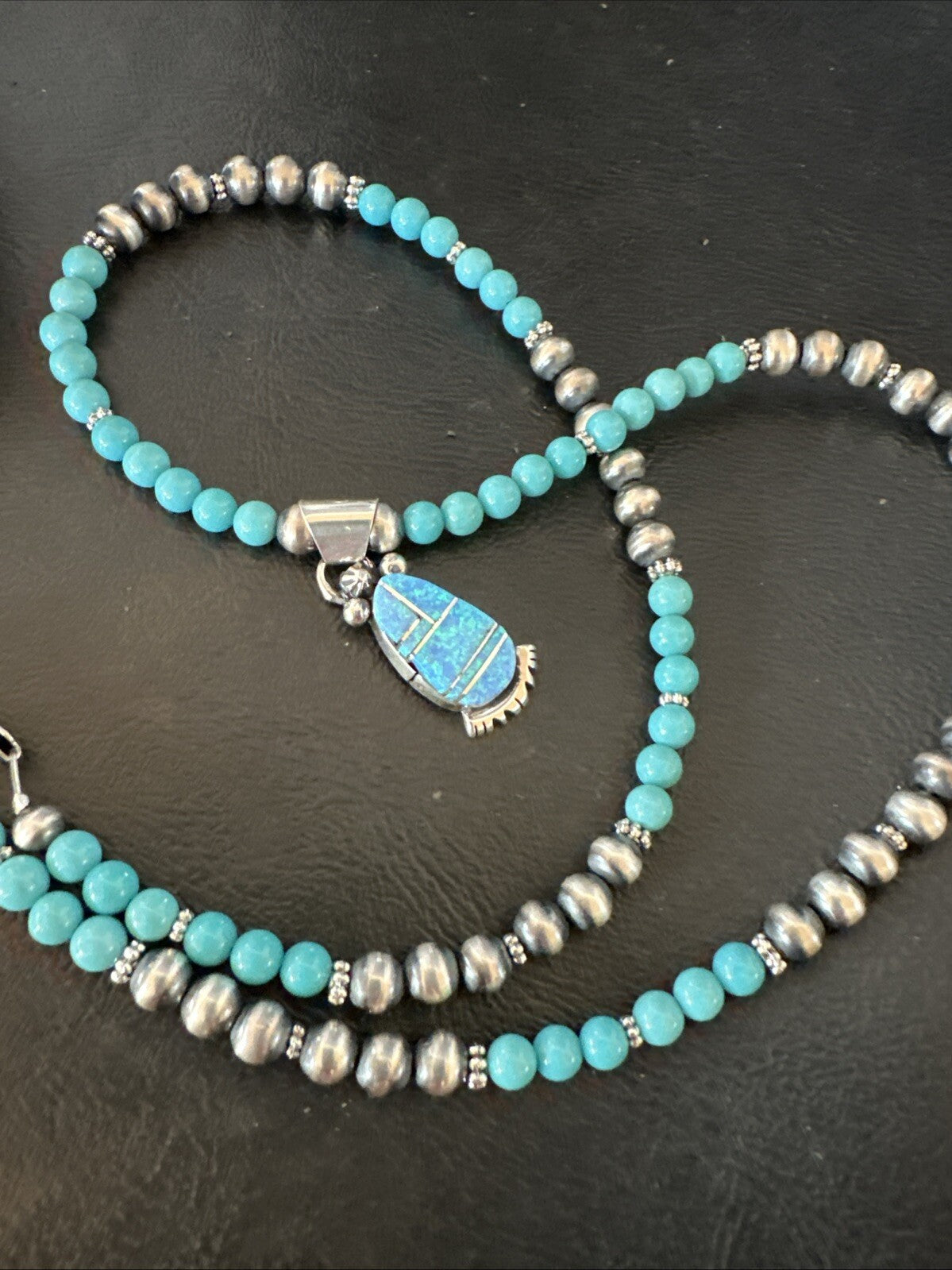 Blue Opal Pendant Turquoise Navajo Sterling Silver Necklace 23" 18734