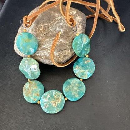 Navajo Green Turquoise Sterling Silver Necklace Leather Cords Bracelet 17548