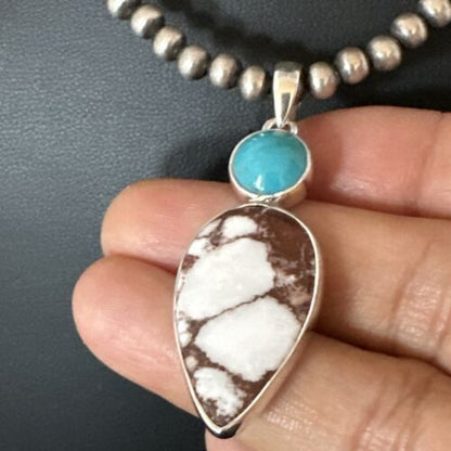 Navajo Wild Horse Blue Kingman Turquoise Necklace | Sterling Silver | Authentic Native American Handmade | 17318