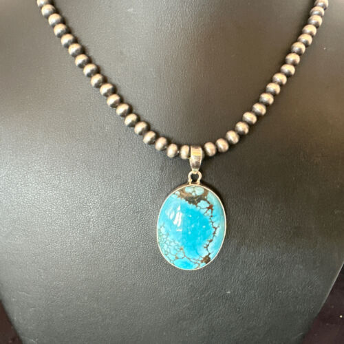 Men's Navajo Blue Spiderweb Turquoise Pendant Necklace | Sterling Silver | Authentic Native American Handmade | 16300