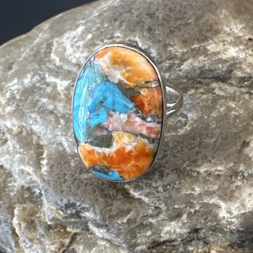 Navajo Turquoise Spiny Oyster Ring | Sterling Silver | Sz 8 | Authentic Native American Handmade | 16620