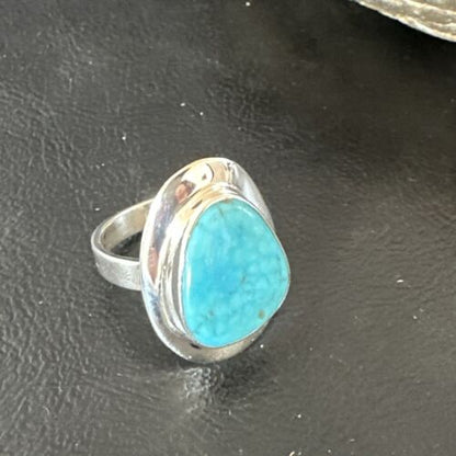 Navajo Blue Kingman Turquoise Ring | Sterling Silver | Sz 10 | Authentic Native American Handmade | 16581