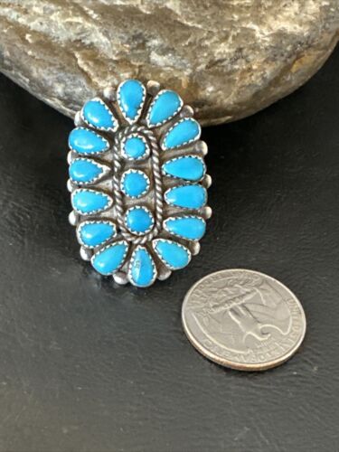 Navajo Blue Turquoise Cluster Ring | Authentic Native American Sterling Silver | Multi-Stone | Sz 10 | 16327
