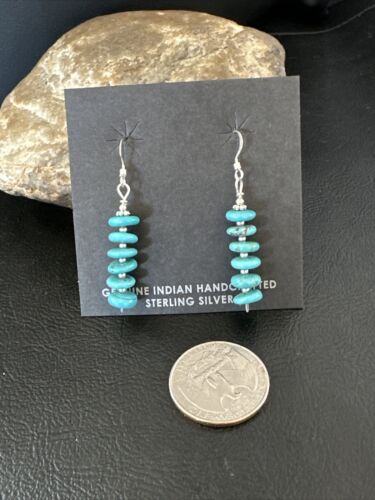 Navajo Blue Cluster Turquoise Bead Earrings | 6mm | Sterling Silver | Authentic Native American Handmade | 15843