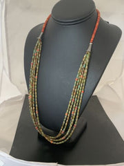 Navajo Sterling Silver Graduated Turquoise Spiny Bead Necklace | 3 Strand | Authentic Native American Handmade | 00577
