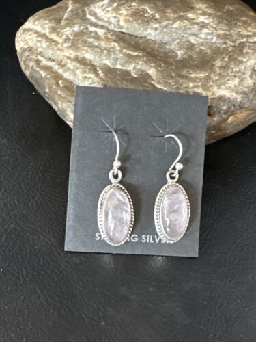Navajo Pink Mother of Pearl Dangle Inlay Earrings | Sterling Silver | Authentic Native American Handmade | 15306
