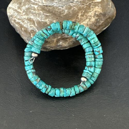 Navajo Turquoise Heishi Bracelet | Stainless Steel Memory Wire | 6mm | Authentic Native American Handmade | 17612
