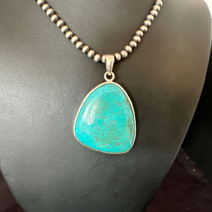 Men's Navajo Blue Spiderweb Turquoise Pendant Necklace | Sterling Silver | Native American Handmade | 16205