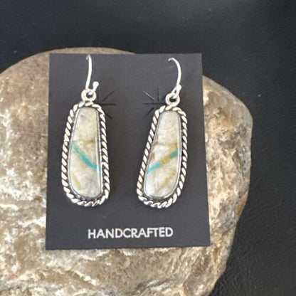 Women's Blue Boulder Turquoise Dangle Earrings | Navajo Sterling Silver | Authentic Native American Handmade | 16501