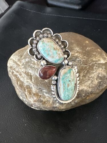 Navajo Royston Turquoise Cluster Ring | Authentic Native American Sterling Silver | Multi-Stone | Sz 9.5 | 14844
