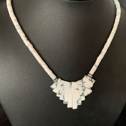 Navajo White Howlite Heishi Pearls Bead Necklace | Sterling Silver | Authentic Native American Handmade | 20" | 14209