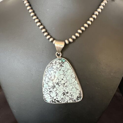 Men's Navajo Blue Spiderweb Turquoise Pendant Necklace | Sterling Silver | Native American Handmade | 16232