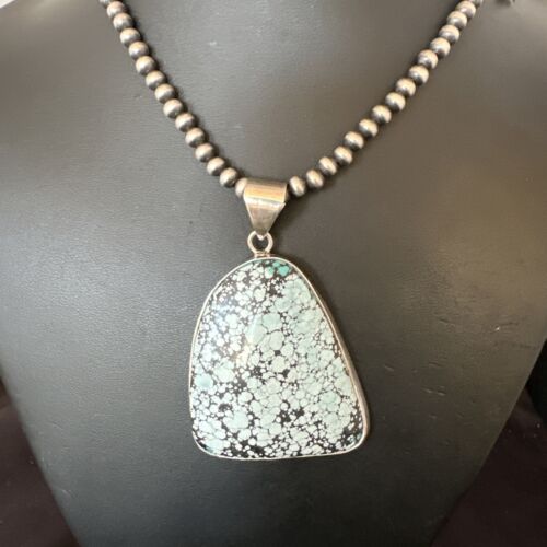 Men's Navajo Blue Spiderweb Turquoise Pendant Necklace | Sterling Silver | Native American Handmade | 16232