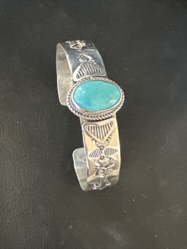 Blue Turquoise Navajo Sterling Silver Cuff Bracelet 15336