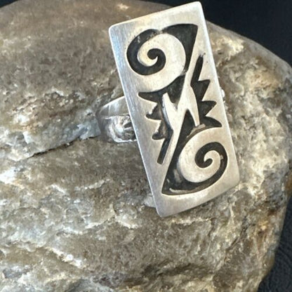 Native American Hopi Rug Design Ring | Sterling Silver | Sz 8.5 | 16334