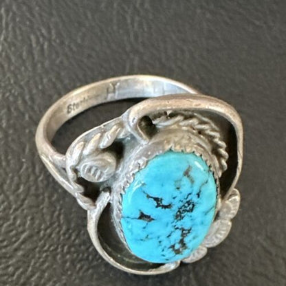 Navajo Blue Kingman Turquoise Ring | Sterling Silver | Sz 9 | Authentic Native American Handmade | 15893