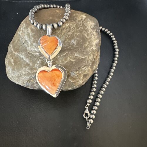 Navajo Spiny Oyster Heart Pendant Necklace | Sterling Silver | Authentic Native American Handmade | 15016