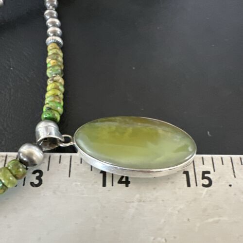 Navajo Green Turquoise Pendant Necklace | Sterling Silver | Authentic Native American Handmade | 16919
