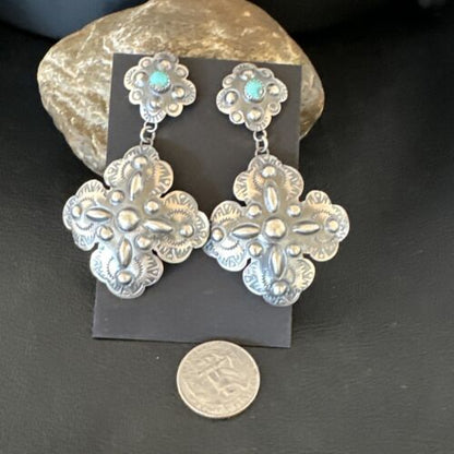 Navajo Stamped Sterling Silver Earrings Set | Handmade | 2.75" | Authentic Native American | 16342