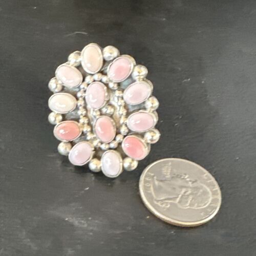 Navajo Pink Coral Multi-Stone Cluster Ring | Authentic Native American Sterling Silver | Multi-Stone | Sz 8.5 | 15365