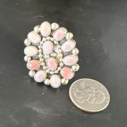 Navajo Pink Coral Multi-Stone Cluster Ring | Authentic Native American Sterling Silver | Multi-Stone | Sz 8.5 | 15365