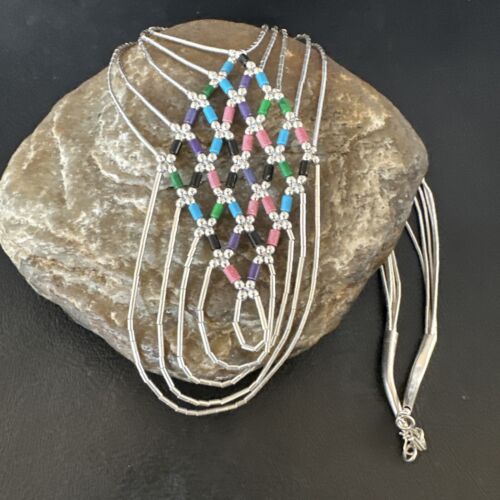 Crisscross Multi-Color Heishi Necklace | 5 Strand Liquid Sterling Silver | 22" | 15883