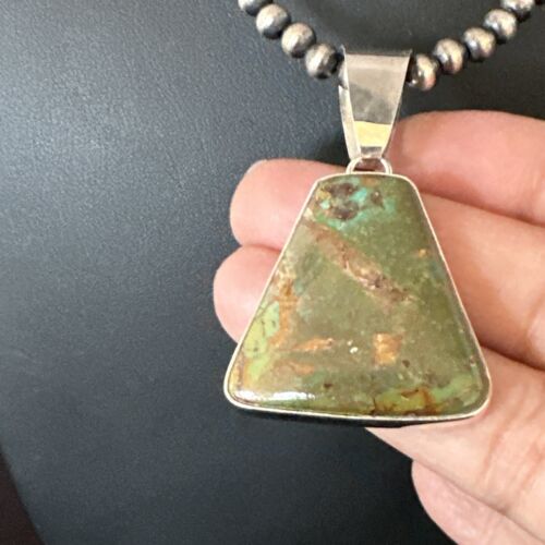 Navajo Green Turquoise Pendant Necklace | Sterling Silver | Authentic Native American Handmade | 15032