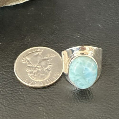 Navajo Blue Larimar Ring | Sterling Silver | Sz 7 | Authentic Native American Handmade | 17665