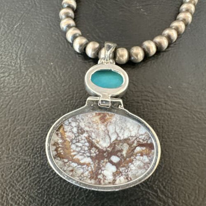 Navajo Wild Horse | Blue Kingman Turquoise Necklace | Sterling Silver | Authentic Native American Handmade | 17338