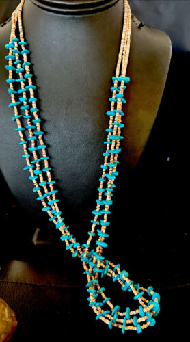 Navajo Blue Kingman Turquoise Shell Heishi Necklace | Sterling Silver | 30" | Authentic Native American Handmade | 16070