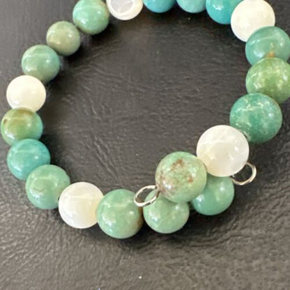 Turquoise Memory Wire Bracelet | Stainless Steel | Mother of Pearl Beads | 7" | 17628