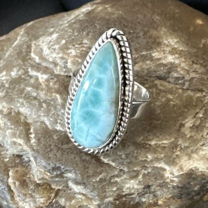 Navajo Blue Larimar Ring | Sterling Silver | Sz 8 | Authentic Native American Handmade | 17650
