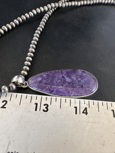 Navajo Pearls Purple Sugilite Pendant Necklace | Sterling Silver Beads | Authentic Native American Handmade | 15510