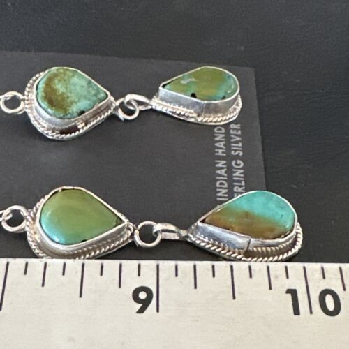 Navajo Green Royston Turquoise Dangle Earrings | Sterling Silver | Authentic Native American Handmade | 16491