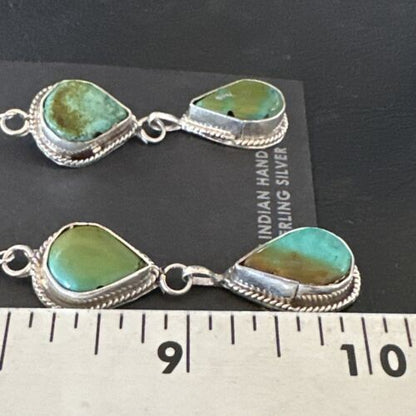 Navajo Green Royston Turquoise Dangle Earrings | Sterling Silver | Authentic Native American Handmade | 16491