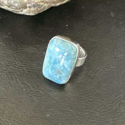 Navajo Blue Larimar Ring | Sterling Silver | Sz 8 | Authentic Native American Handmade | 17648