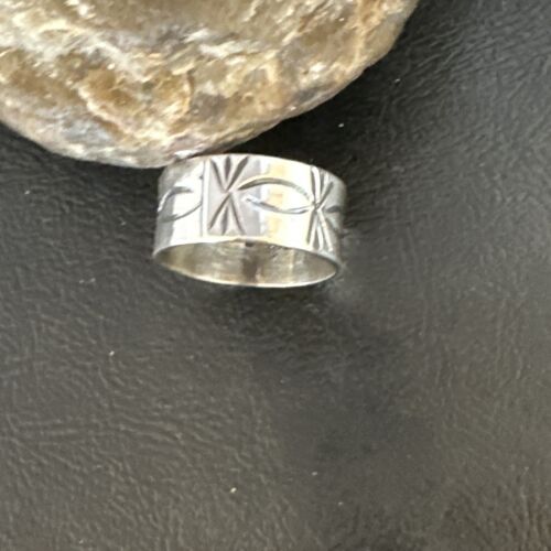 Men's Wide Band Navajo Stamped Ring | Sterling Silver | Sz 12 | Authentic Native American Handmade | 15126