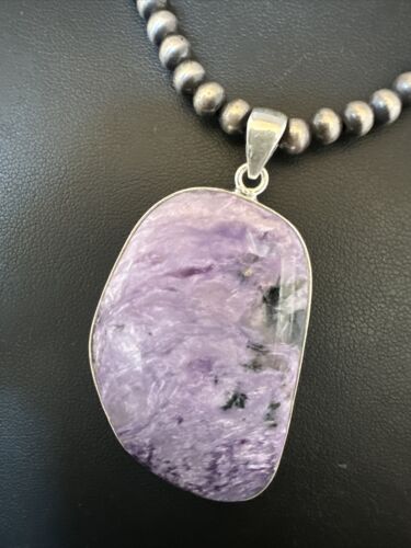 Navajo Pearls Purple Sugilite Pendant Necklace | Sterling Silver Beads | Authentic Native American Handmade | 15511