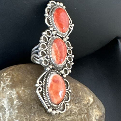 Navajo Red Spiny Oyster Cluster Ring | Authentic Native American Sterling Silver | Multi-Stone | Sz 8 | 16328