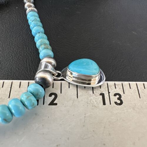 Men's Blue Turquoise Pendant Necklace | Navajo Pearls | Sterling Silver | Authentic Native American Handmade | 16644