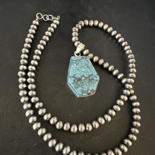 Men's Spiderweb Turquoise Pendant | Navajo Pearls Sterling Silver Necklace | Authentic Native American | 15532