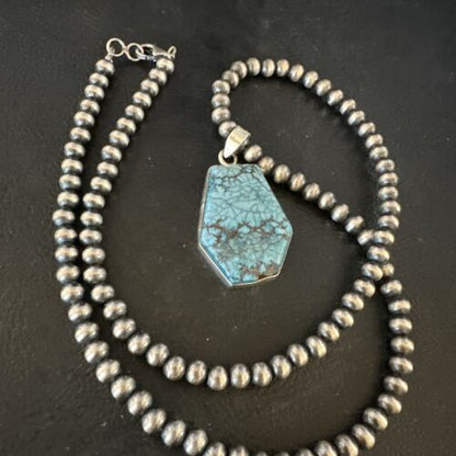 Men's Spiderweb Turquoise Pendant | Navajo Pearls Sterling Silver Necklace | Authentic Native American | 15532