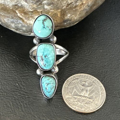 Navajo Blue Turquoise Multi-Stone Cluster Ring | Authentic Native American Sterling Silver | Sz 7.5 | 17842