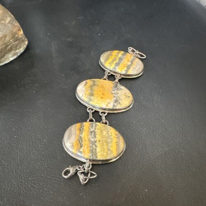 Bumblebee Jasper Navajo Sterling Silver Link Bracelet | 7.5" | Authentic Native American Handmade | 15054