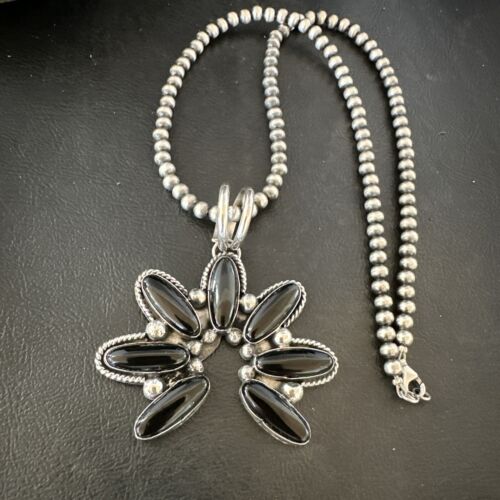 Men's Black Onyx Naja Pendant Necklace | Navajo Pearls | Sterling Silver | Authentic Native American Handmade | 17071