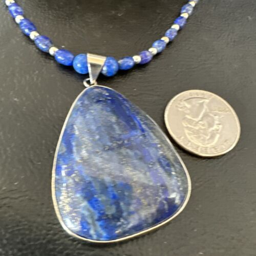 Navajo Blue Denim Lapis Pendant with Pearls | Sterling Silver Necklace | 22" | Authentic Native American Handmade | 16578