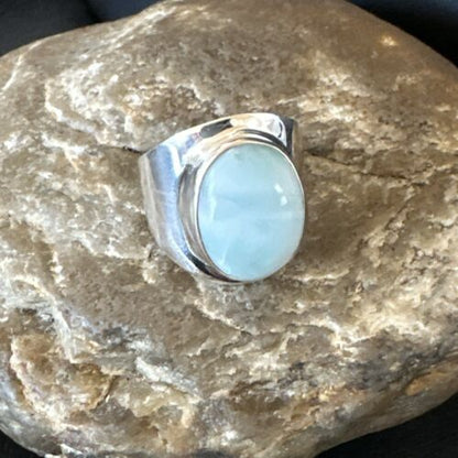 Navajo Blue Larimar Ring | Sterling Silver | Sz 9 | Authentic Native American Handmade | 17651