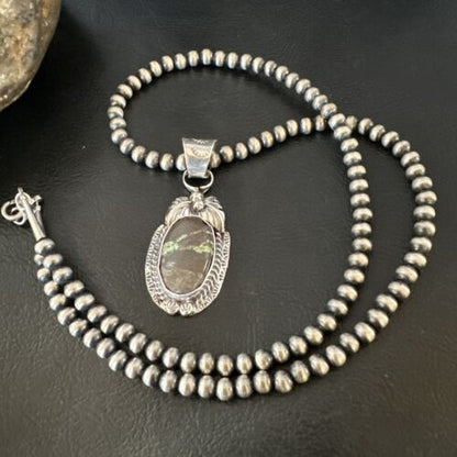 Navajo Green Boulder Turquoise Pendant Necklace | Sterling Silver | Men's Women's | 16136