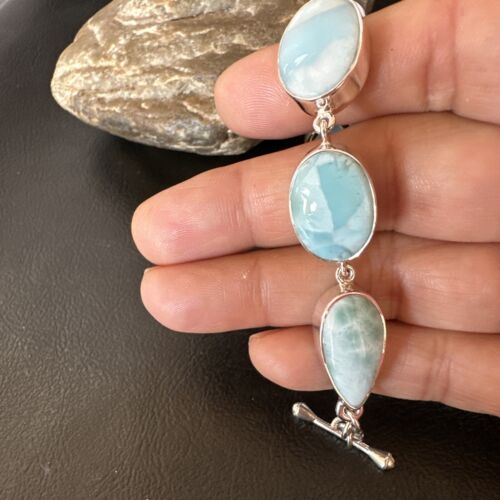 Navajo Blue Larimar Link Bracelet | Sterling Silver | 8" | Authentic Native American Handmade | 16074